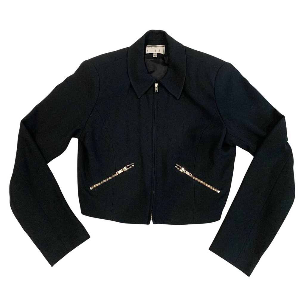 Ann Tjian for Kenar Black Cropped Zip Up Jacket Crop Structured Size 4 Vintage